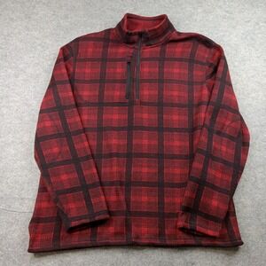 Mack Russo Sweater Mens 2XL Red Plaid Fleece Quarter Zip Mock Neck Pockets‎